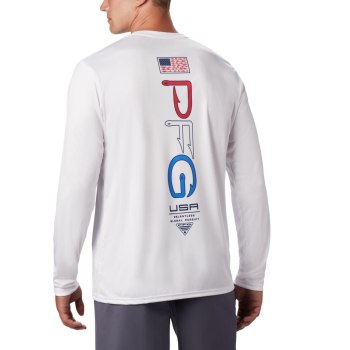 Columbia Muške Majice S Kapuljačom - PFG Terminal Tackle Americana Long Sleeve Bijele | XOVE-53460